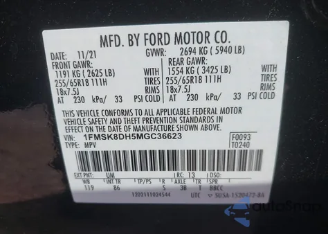 2021 Ford Explorer Xlt z USA, uszkodzony, nr VIN 1FMSK8DH5MGC36623